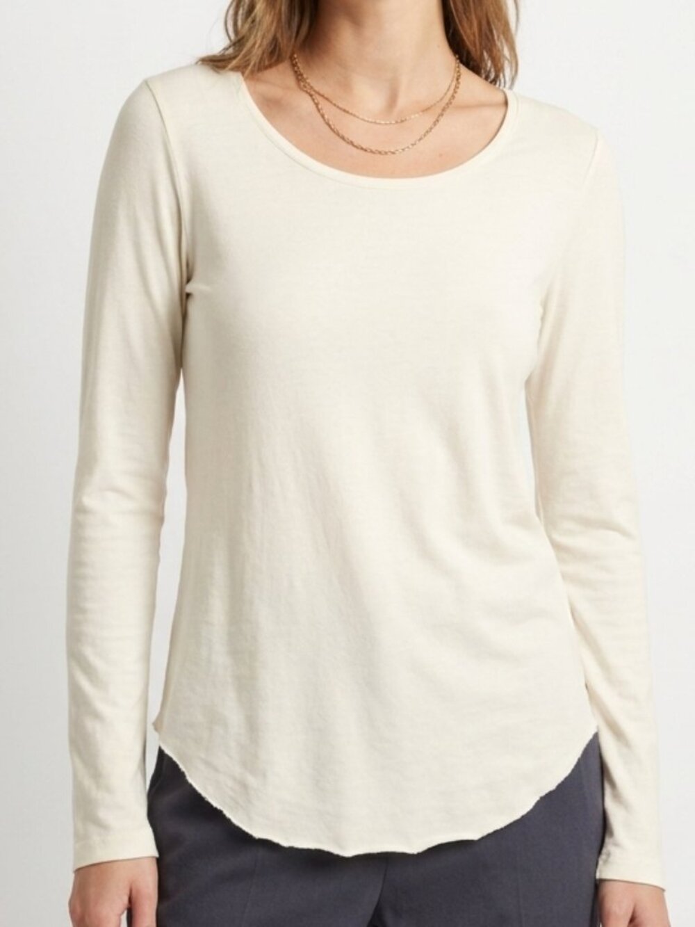Soft Touch Majestic Paris White Viscose Long Sleeve‎ Scoop Neck Tee Size 1 XS